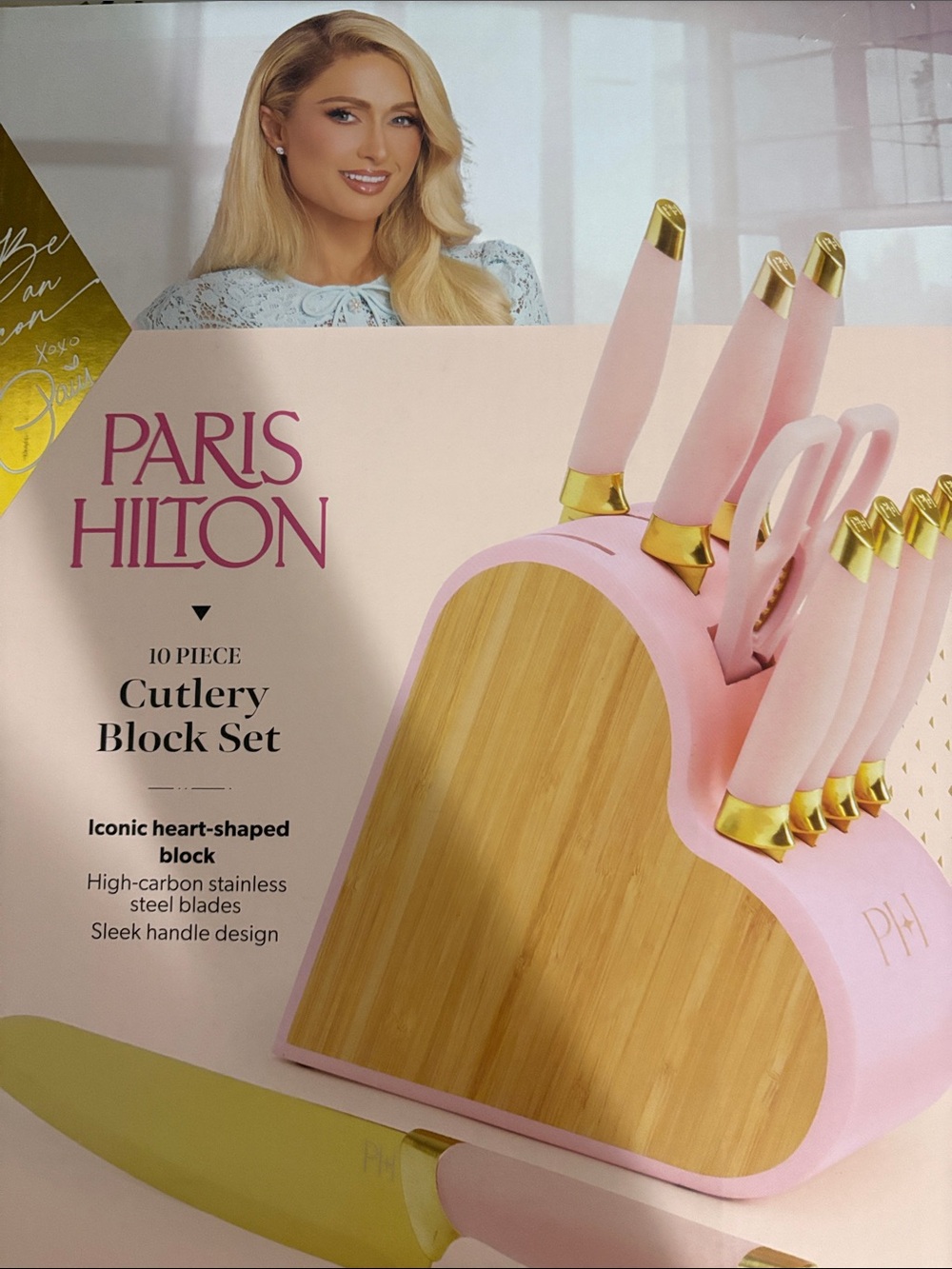 Paris Hilton Pink and Gold Heart Knife Block Set